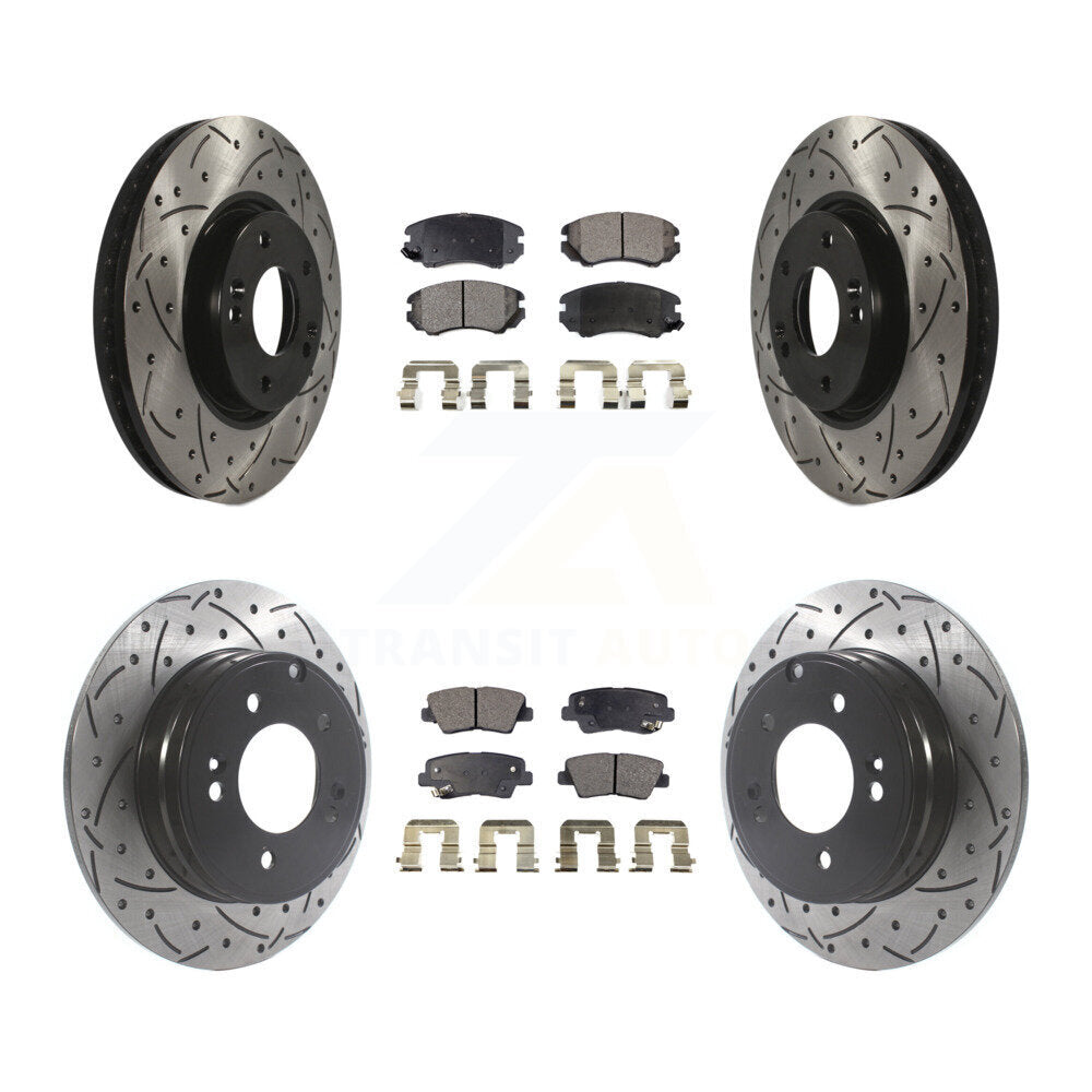 [Avant + Arrière] Kit de disque (percé rainuré revêtu) et plaquette (semi-métallique) de frein pour Hyundai Sonata 3.3L KDF-100815