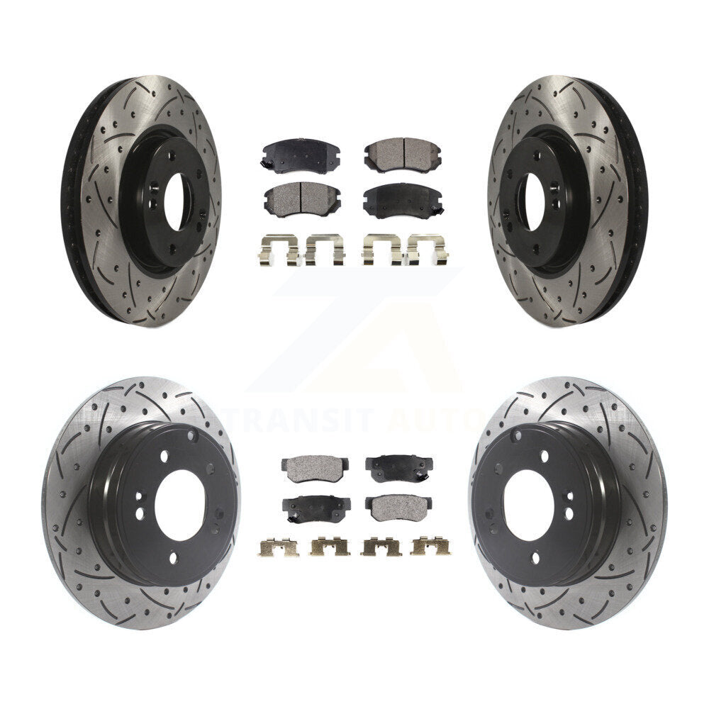 [Avant + Arrière] Kit de disque (percé rainuré revêtu) et plaquette (semi-métallique) de frein pour Hyundai Sonata 3.3L KDF-100816