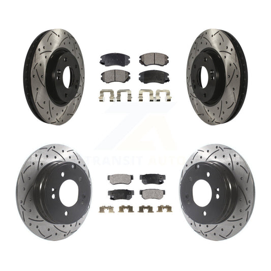 [Avant + Arrière] Kit de disque (percé rainuré revêtu) et plaquette (semi-métallique) de frein pour Hyundai Sonata 3.3L KDF-100816