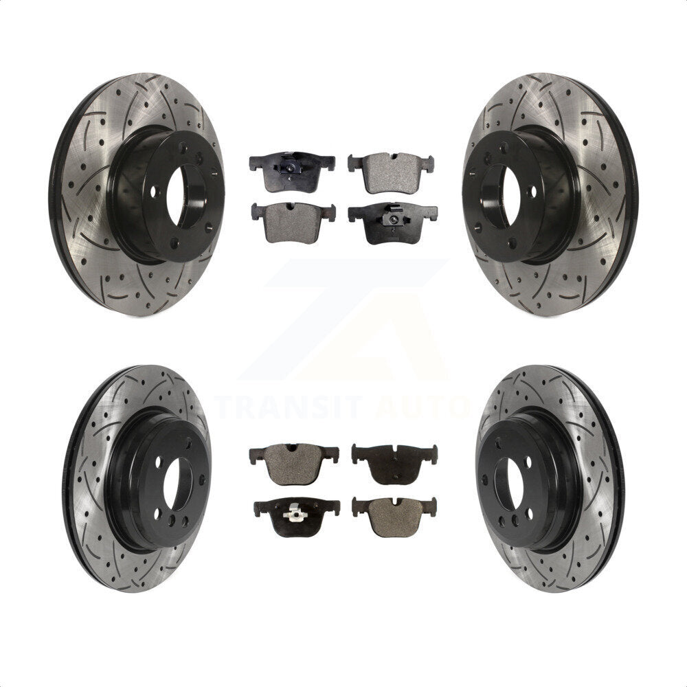 [Avant + Arrière] Kit de disque (percé rainuré revêtu) et plaquette (semi-métallique) de frein pour BMW 330i xDrive 430i 328i 428i Gran Coupe sans Blue Painted Calipers KDF-100823 par Transit Auto