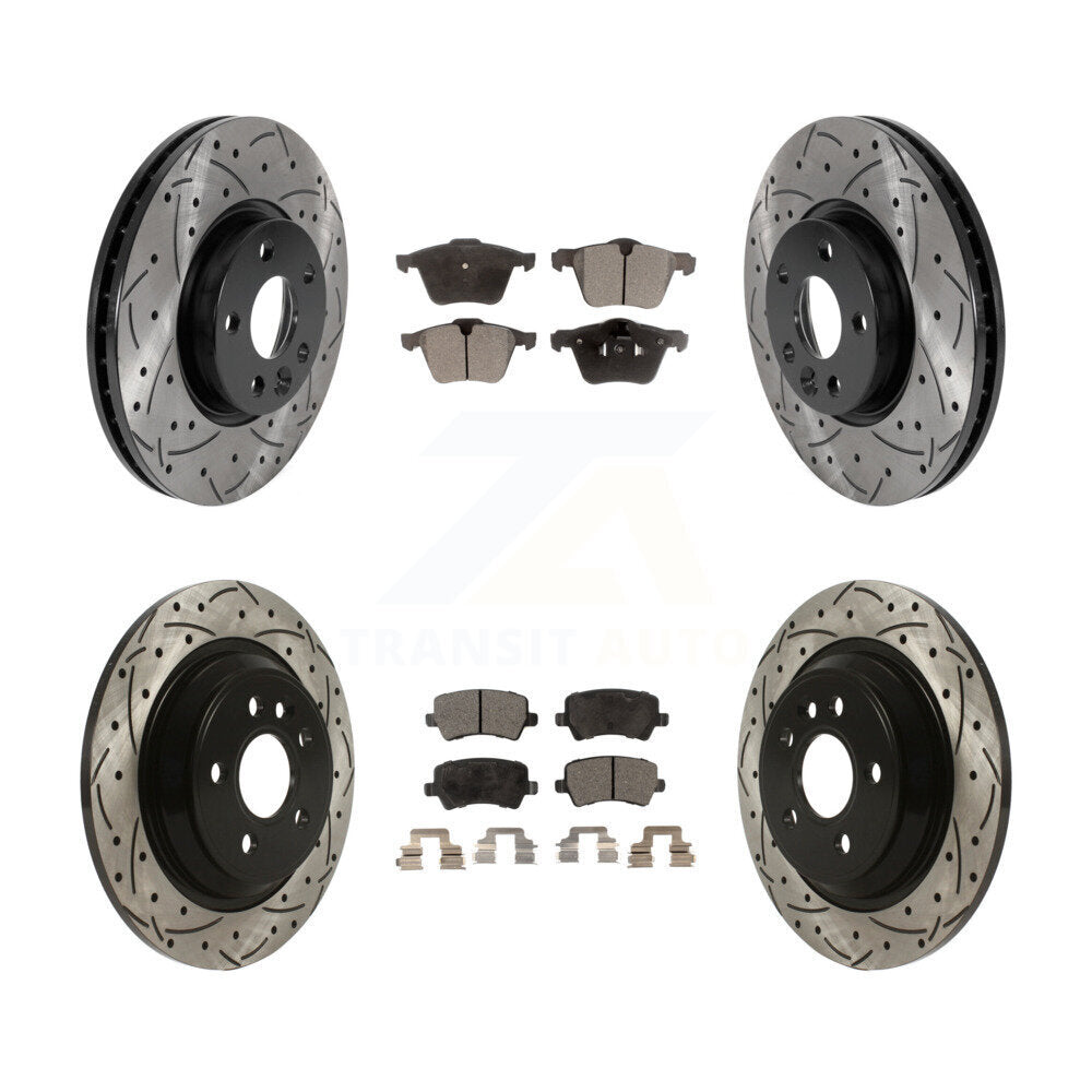 [Avant + Arrière] Kit de disque (percé rainuré revêtu) et plaquette (semi-métallique) de frein pour 2008 Volvo V70 avec 300mm Diameter Rotor KDF-100829