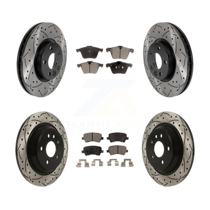 [Avant + Arrière] Kit de disque (percé rainuré revêtu) et plaquette (semi-métallique) de frein pour 2008 Volvo V70 avec 300mm Diameter Rotor KDF-100829