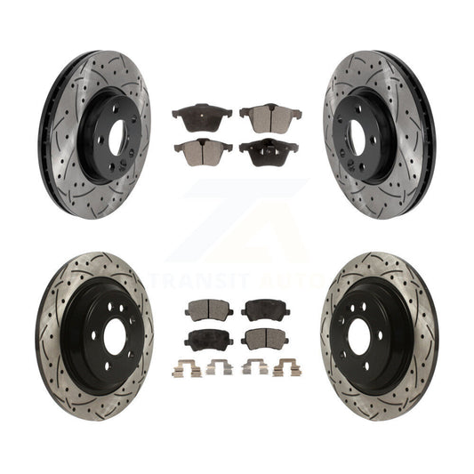 [Avant + Arrière] Kit de disque (percé rainuré revêtu) et plaquette (semi-métallique) de frein pour 2008 Volvo V70 avec 300mm Diameter Rotor KDF-100829