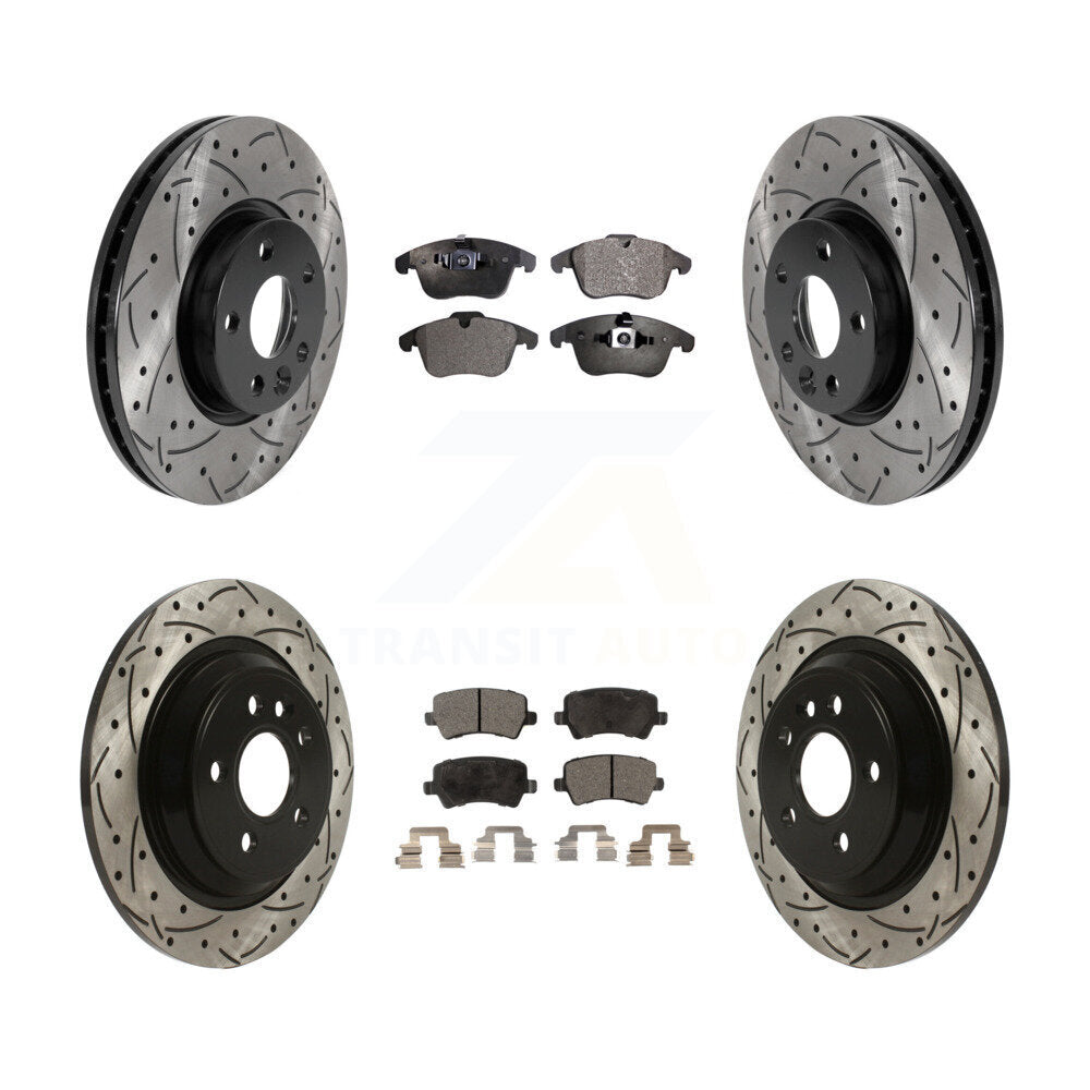 [Avant + Arrière] Kit de disque (percé rainuré revêtu) et plaquette (semi-métallique) de frein pour 2013-2014 Volvo S60 avec 300mm Diameter Rotor KDF-100830