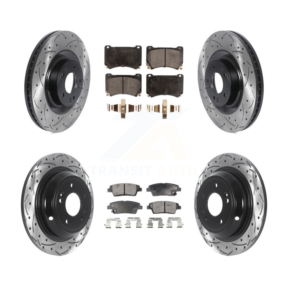 [Avant + Arrière] Kit de disque (percé rainuré revêtu) et plaquette (semi-métallique) de frein pour 2012-2014 Hyundai Genesis 5.0L KDF-100834