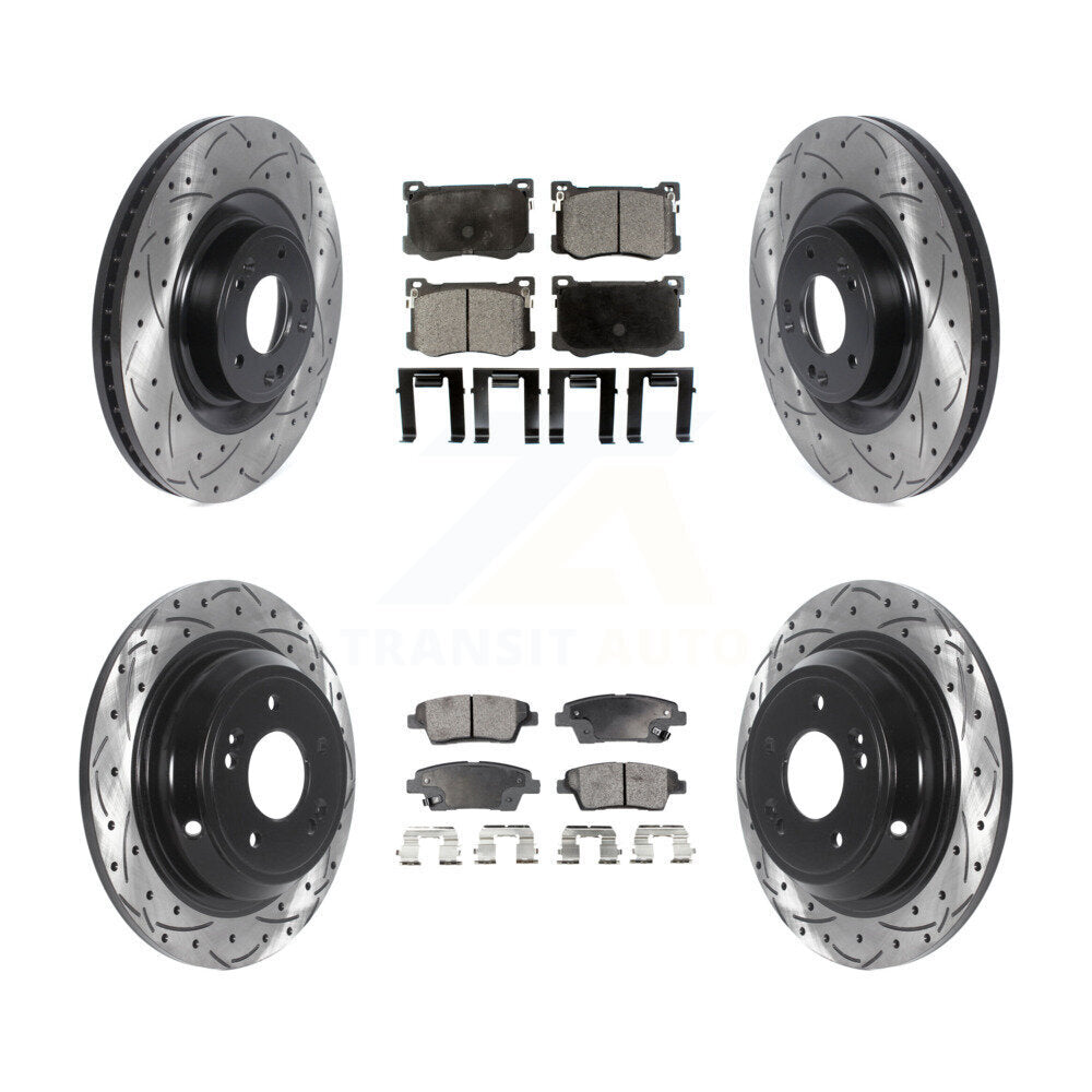 [Avant + Arrière] Kit de disque (percé rainuré revêtu) et plaquette (semi-métallique) de frein pour Hyundai Genesis G80 Kia K900 3.8L KDF-100835
