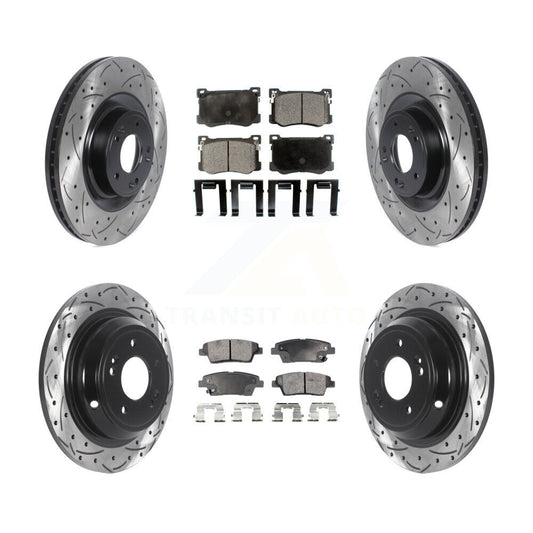 [Avant + Arrière] Kit de disque (percé rainuré revêtu) et plaquette (semi-métallique) de frein pour Hyundai Genesis G80 Kia K900 3.8L KDF-100835