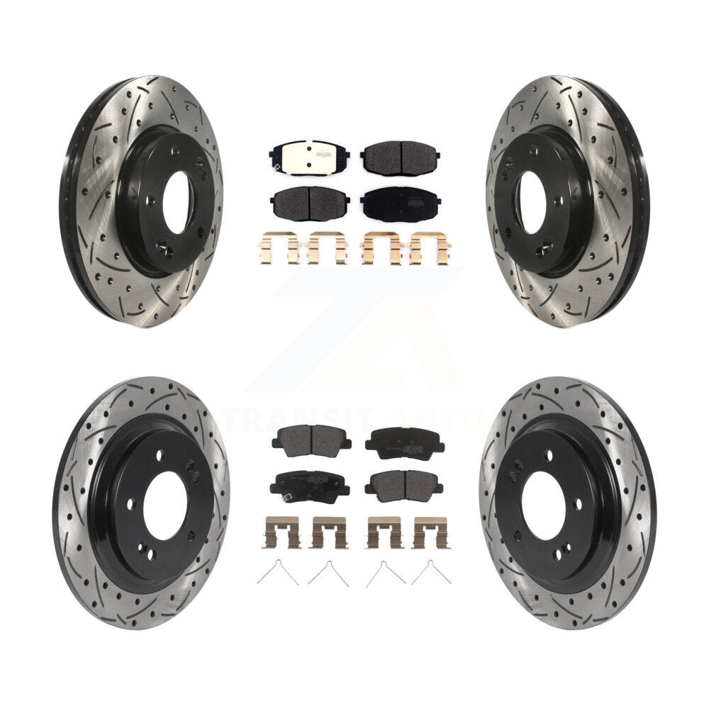 [Avant + Arrière] Kit de disque (percé rainuré revêtu) et plaquette (semi-métallique) de frein pour Hyundai Elantra GT Kia Forte Forte5 avec Electric Parking KDF-100836