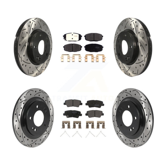 [Avant + Arrière] Kit de disque (percé rainuré revêtu) et plaquette (semi-métallique) de frein pour Hyundai Elantra GT Kia Forte Forte5 avec Electric Parking KDF-100836