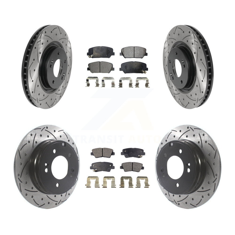 [Avant + Arrière] Kit de disque (percé rainuré revêtu) et plaquette (semi-métallique) de frein pour Kia Optima 2.0L KDF-100841