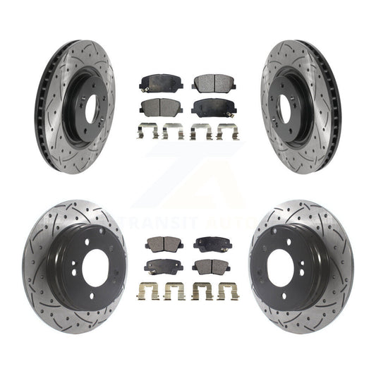 [Avant + Arrière] Kit de disque (percé rainuré revêtu) et plaquette (semi-métallique) de frein pour Kia Optima 2.0L KDF-100841