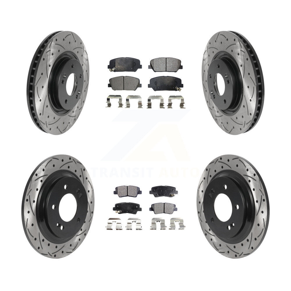 [Avant + Arrière] Kit de disque (percé rainuré revêtu) et plaquette (semi-métallique) de frein pour 2013-2015 Kia Optima 2.0L avec Electric Parking KDF-100842