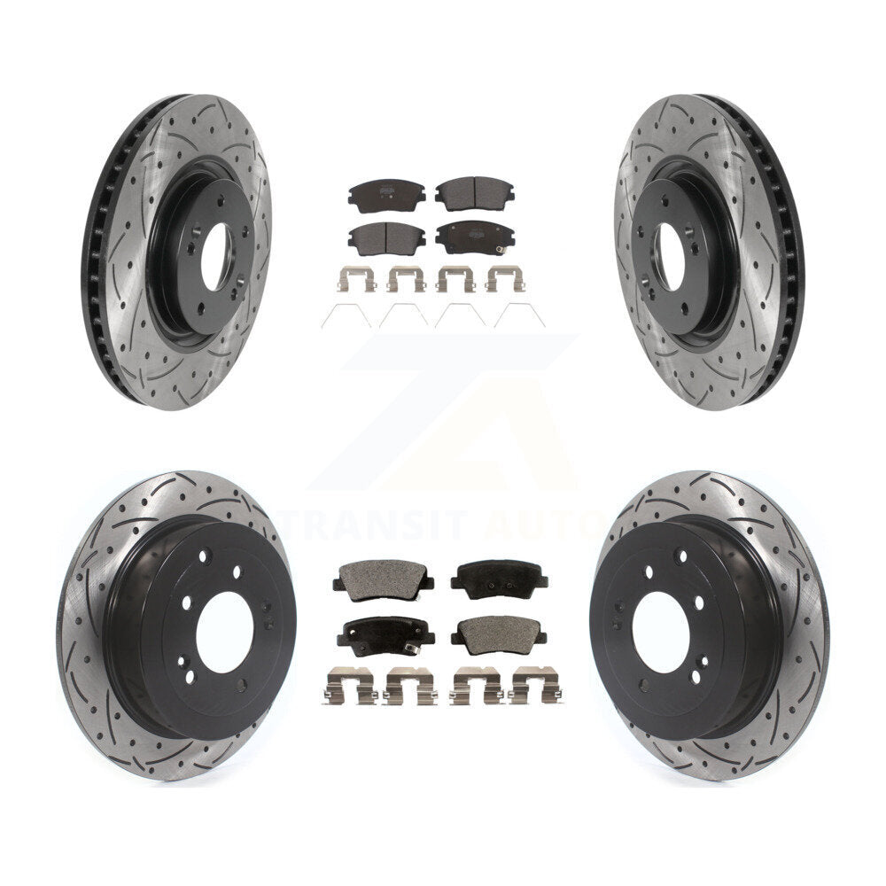 [Avant + Arrière] Kit de disque (percé rainuré revêtu) et plaquette (semi-métallique) de frein pour 2017-2021 Kia Sportage Turbocharged avec Manual Parking KDF-100845