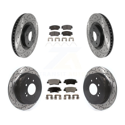 [Avant + Arrière] Kit de disque (percé rainuré revêtu) et plaquette (semi-métallique) de frein pour 2017-2021 Kia Sportage Turbocharged avec Manual Parking KDF-100845