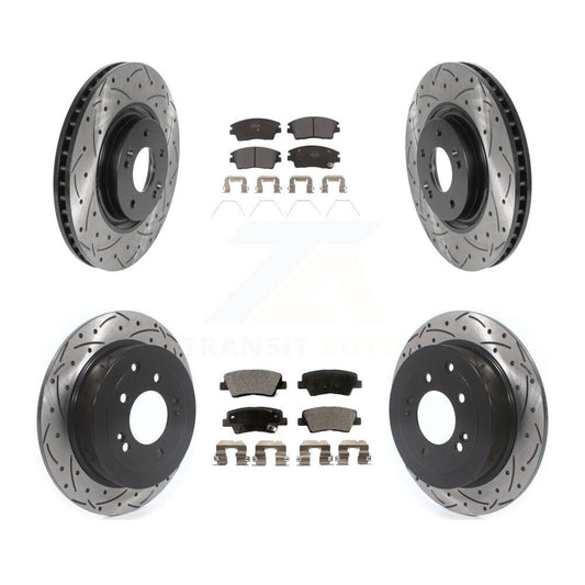 [Avant + Arrière] Kit de disque (percé rainuré revêtu) et plaquette (semi-métallique) de frein pour 2017-2021 Kia Sportage Turbocharged avec Manual Parking KDF-100845
