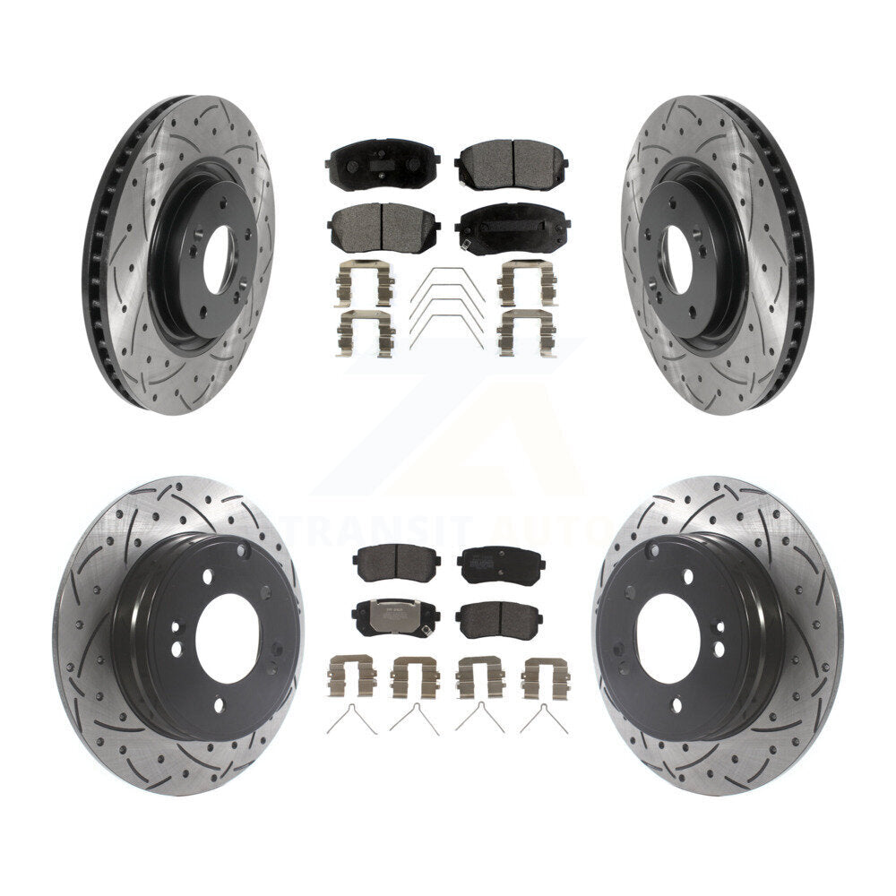 [Avant + Arrière] Kit de disque (percé rainuré revêtu) et plaquette (semi-métallique) de frein pour Kia Optima avec Manual Parking KDF-100846