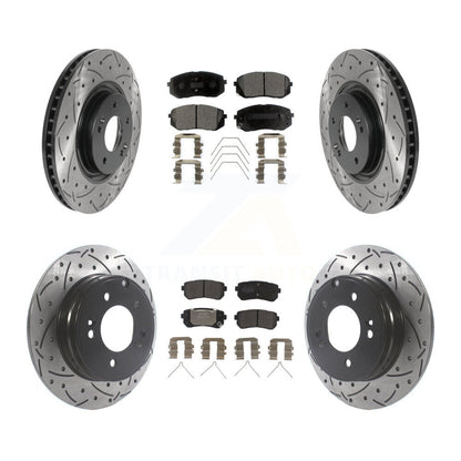 [Avant + Arrière] Kit de disque (percé rainuré revêtu) et plaquette (semi-métallique) de frein pour Kia Optima avec Manual Parking KDF-100846