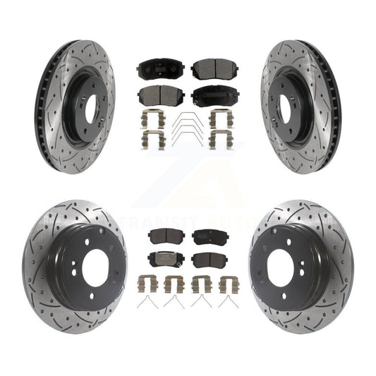 [Avant + Arrière] Kit de disque (percé rainuré revêtu) et plaquette (semi-métallique) de frein pour Kia Optima avec Manual Parking KDF-100846