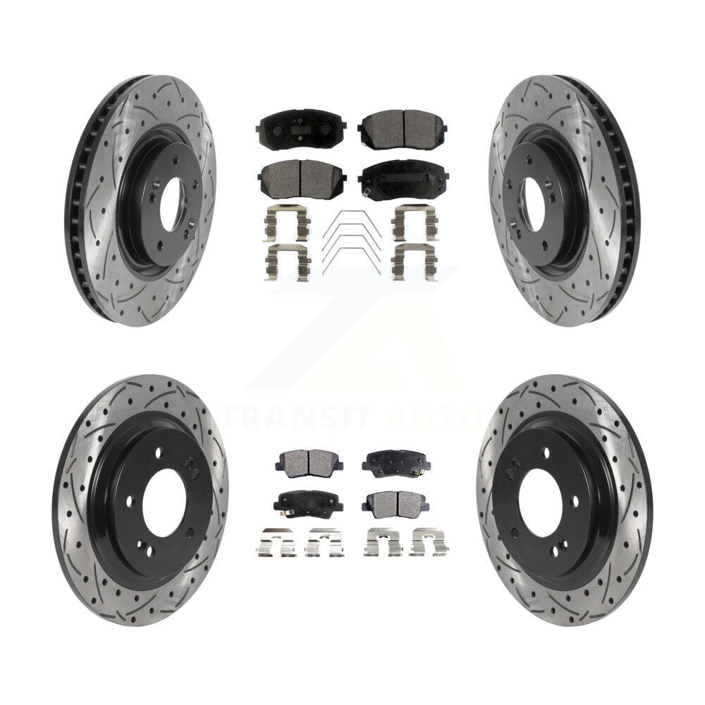 [Avant + Arrière] Kit de disque (percé rainuré revêtu) et plaquette (semi-métallique) de frein pour 2016 Hyundai Sonata GAS engine avec Electric Parking KDF-100847