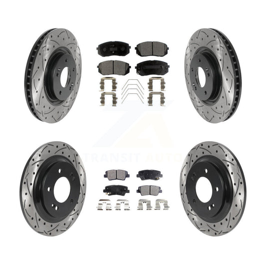 [Avant + Arrière] Kit de disque (percé rainuré revêtu) et plaquette (semi-métallique) de frein pour 2016 Hyundai Sonata GAS engine avec Electric Parking KDF-100847