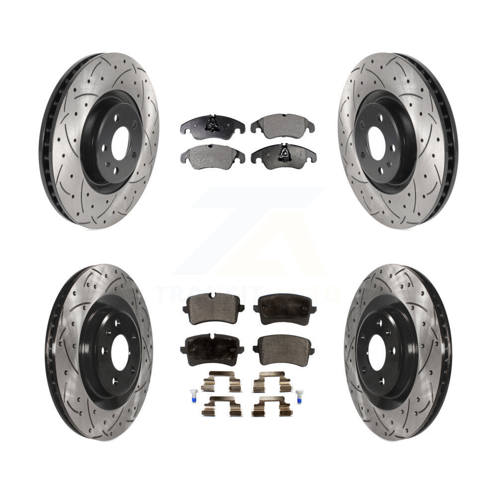 [Avant + Arrière] Kit de disque (percé rainuré revêtu) et plaquette (semi-métallique) de frein pour 2014 Audi A6 avec 356mm Diameter Rotor KDF-100849