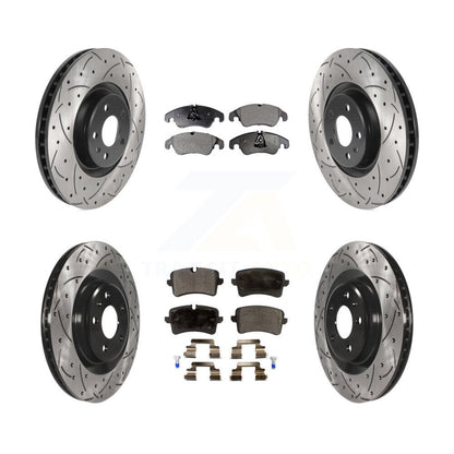 [Avant + Arrière] Kit de disque (percé rainuré revêtu) et plaquette (semi-métallique) de frein pour 2014 Audi A6 avec 356mm Diameter Rotor KDF-100849
