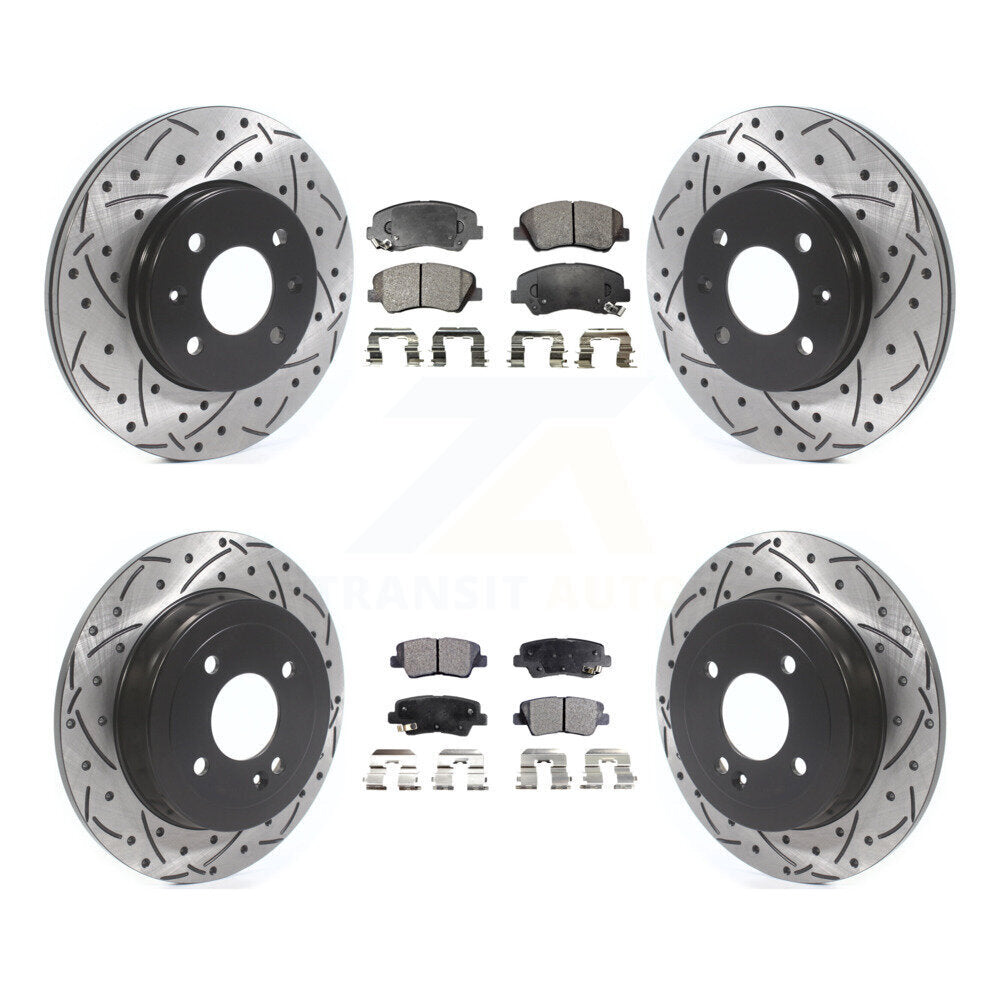 [Avant + Arrière] Kit de disque (percé rainuré revêtu) et plaquette (semi-métallique) de frein pour Hyundai Accent Kia Rio KDF-100855