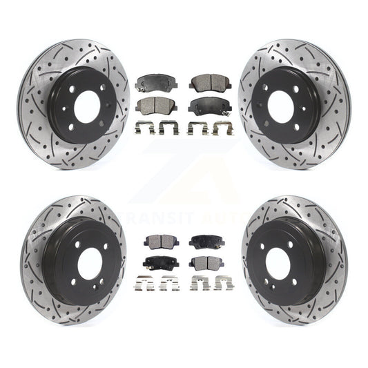 [Avant + Arrière] Kit de disque (percé rainuré revêtu) et plaquette (semi-métallique) de frein pour Hyundai Accent Kia Rio KDF-100855