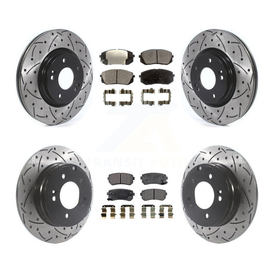 [Avant + Arrière] Kit de disque (percé rainuré revêtu) et plaquette (semi-métallique) de frein pour 2015 Hyundai Sonata GAS engine avec Manual Parking KDF-100862