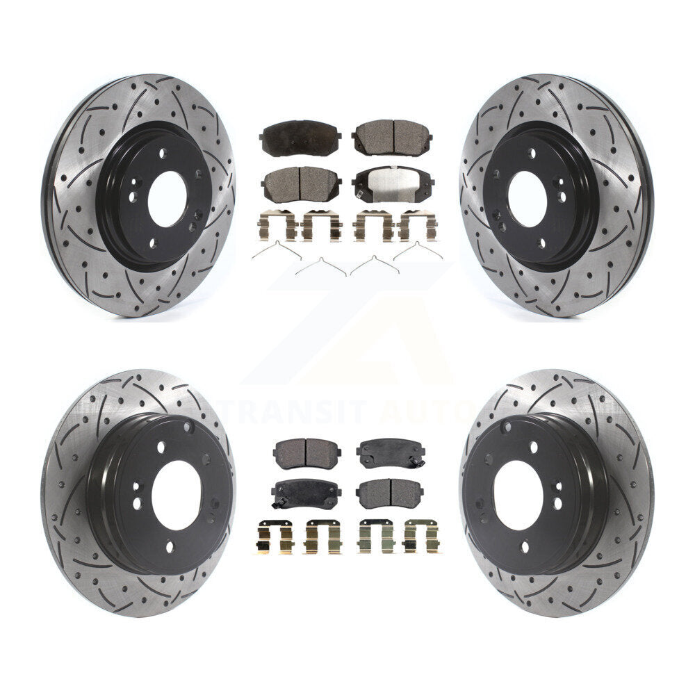 [Avant + Arrière] Kit de disque (percé rainuré revêtu) et plaquette (semi-métallique) de frein pour 2015-2016 Hyundai Sonata GAS engine avec Manual Parking KDF-100863