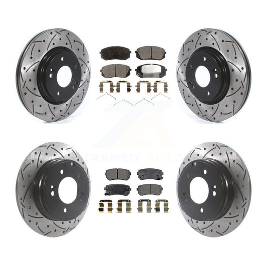 [Avant + Arrière] Kit de disque (percé rainuré revêtu) et plaquette (semi-métallique) de frein pour 2015-2016 Hyundai Sonata GAS engine avec Manual Parking KDF-100863