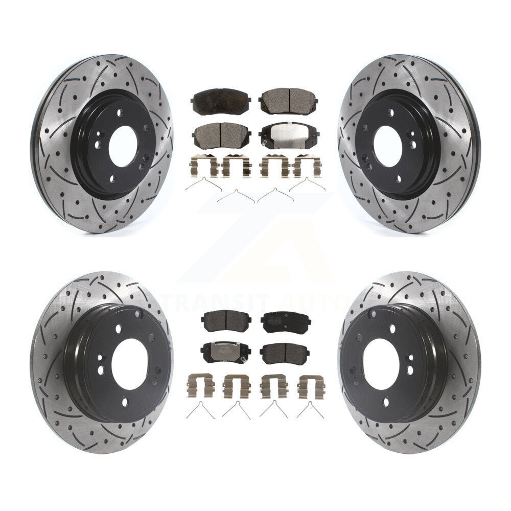 [Avant + Arrière] Kit de disque (percé rainuré revêtu) et plaquette (semi-métallique) de frein pour Kia Optima avec Manual Parking KDF-100864