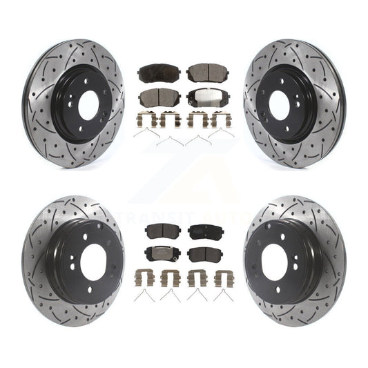[Avant + Arrière] Kit de disque (percé rainuré revêtu) et plaquette (semi-métallique) de frein pour Kia Optima avec Manual Parking KDF-100864