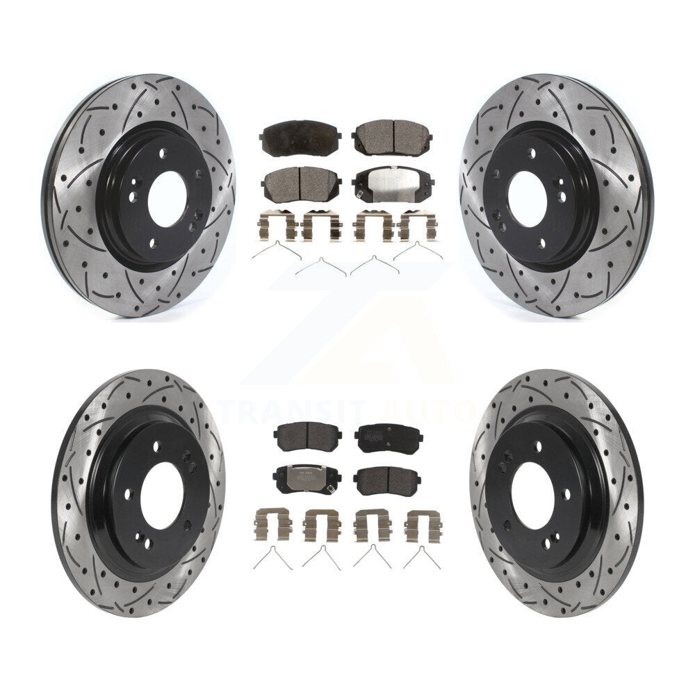 [Avant + Arrière] Kit de disque (percé rainuré revêtu) et plaquette (semi-métallique) de frein pour 2016 Kia Optima LX EX 1.6T avec Electric Parking KDF-100866