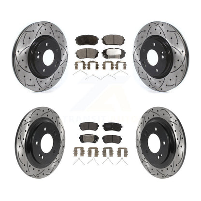 [Avant + Arrière] Kit de disque (percé rainuré revêtu) et plaquette (semi-métallique) de frein pour 2016 Kia Optima LX EX 1.6T avec Electric Parking KDF-100866