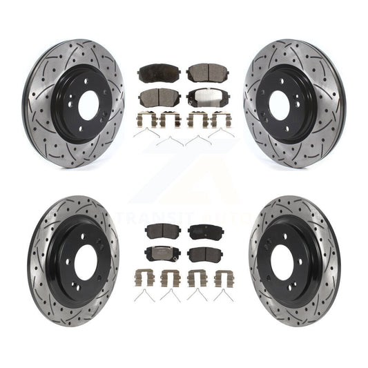 [Avant + Arrière] Kit de disque (percé rainuré revêtu) et plaquette (semi-métallique) de frein pour 2016 Kia Optima LX EX 1.6T avec Electric Parking KDF-100866