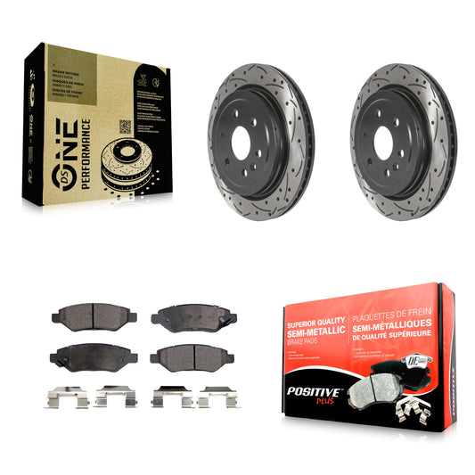 [Arrière] Kit de disque (percé rainuré revêtu) et plaquette (semi-métallique) de frein pour Cadillac SRX Saab 9-4X KDF-100871