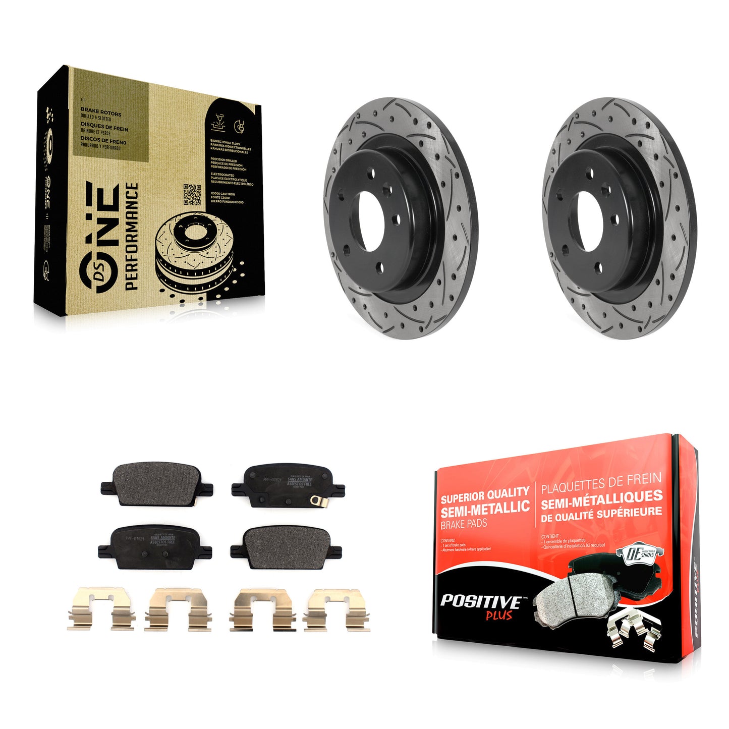 [Arrière] Kit de disque (percé rainuré revêtu) et plaquette (semi-métallique) de frein pour 2016-2022 Chevrolet Malibu avec Manual Parking KDF-100875