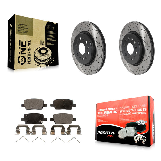 [Arrière] Kit de disque (percé rainuré revêtu) et plaquette (semi-métallique) de frein pour Chevrolet Traverse GMC Acadia Cadillac XT5 Buick Enclave Blazer XT6 KDF-100881
