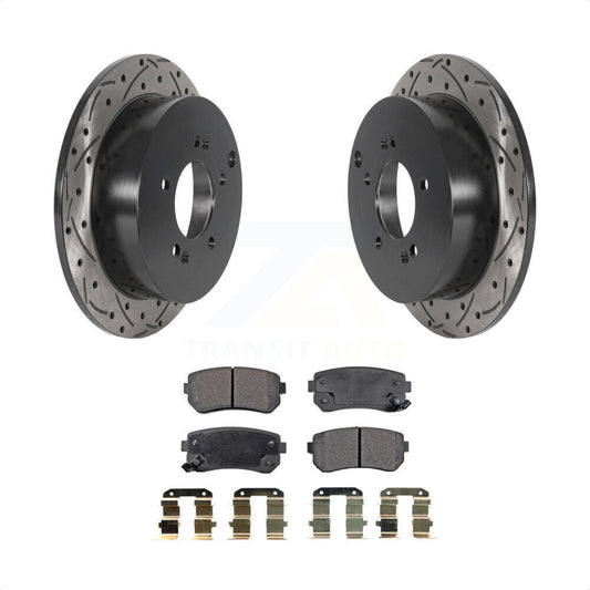 [Arrière] Kit de disque (percé rainuré revêtu) et plaquette (semi-métallique) de frein pour Hyundai Tucson Kia Sportage AWD KDF-100886 par Transit Auto