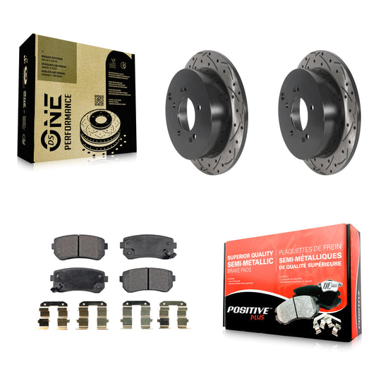 [Arrière] Kit de disque (percé rainuré revêtu) et plaquette (semi-métallique) de frein pour Hyundai Tucson Kia Sportage AWD KDF-100886