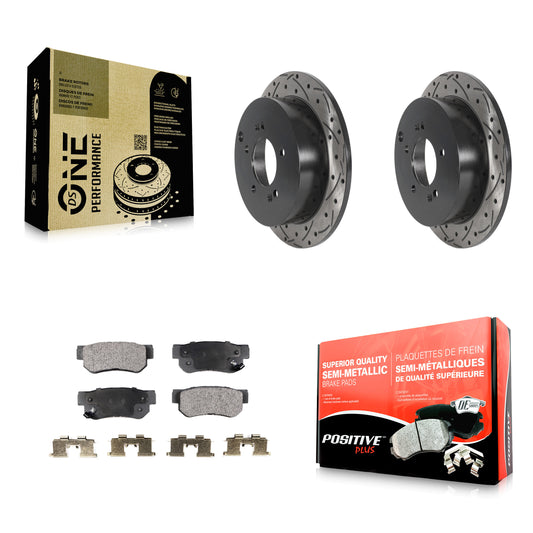 [Arrière] Kit de disque (percé rainuré revêtu) et plaquette (semi-métallique) de frein pour Hyundai Santa Fe Kia Sportage Tucson KDF-100887