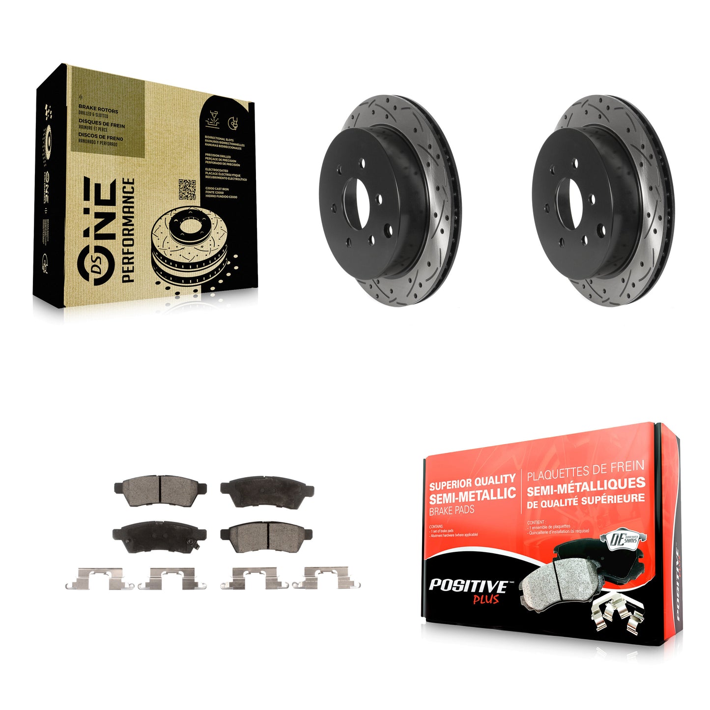 [Arrière] Kit de disque (percé rainuré revêtu) et plaquette (semi-métallique) de frein pour Nissan Frontier Xterra Suzuki Equator KDF-100893