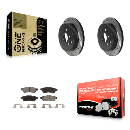 [Arrière] Kit de disque (percé rainuré revêtu) et plaquette (semi-métallique) de frein pour Nissan Frontier Xterra Suzuki Equator KDF-100893