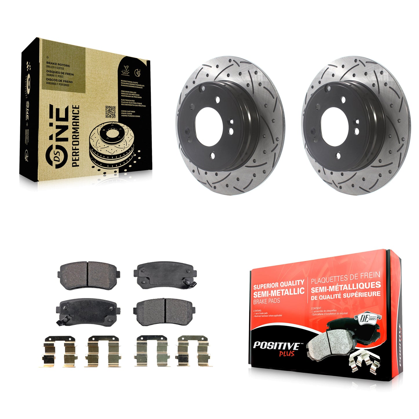 [Arrière] Kit de disque (percé rainuré revêtu) et plaquette (semi-métallique) de frein pour Hyundai Sonata Tucson Kia Cadenza KDF-100894