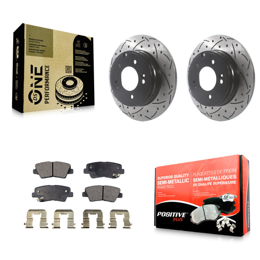 [Arrière] Kit de disque (percé rainuré revêtu) et plaquette (semi-métallique) de frein pour Hyundai Sonata Kia Optima Azera KDF-100895