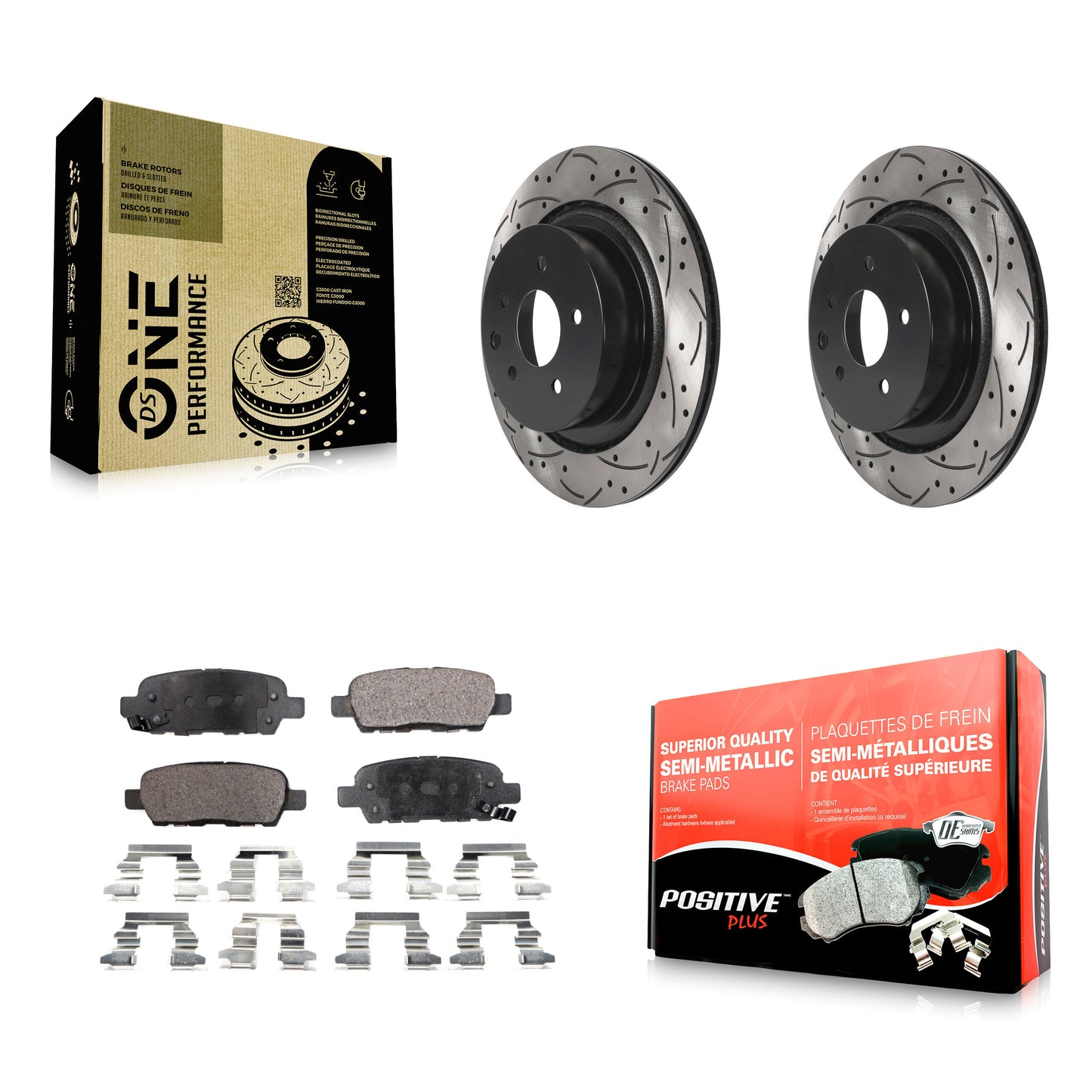 [Arrière] Kit de disque (percé rainuré revêtu) et plaquette (semi-métallique) de frein pour INFINITI G37 G35 Q60 KDF-100898