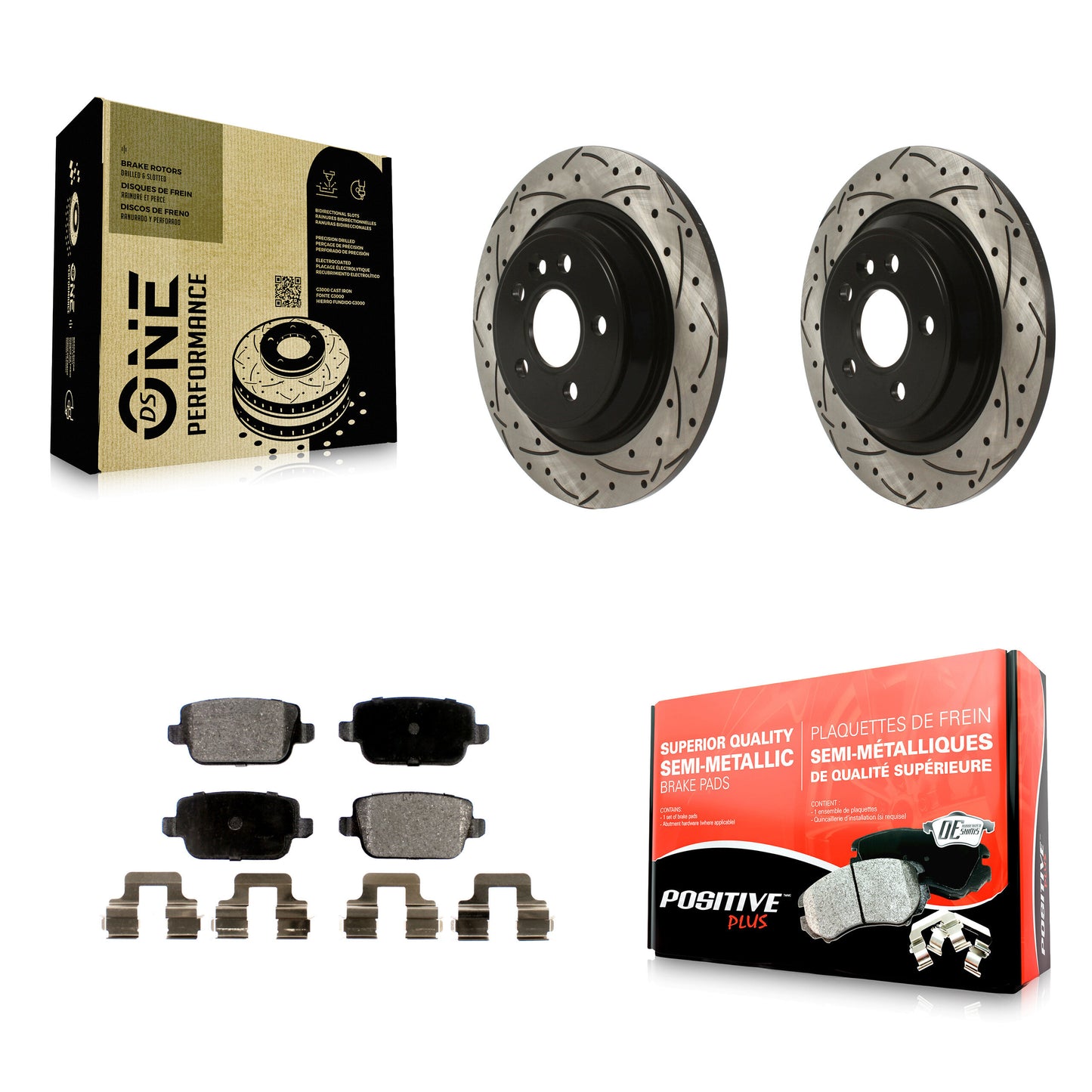 [Arrière] Kit de disque (percé rainuré revêtu) et plaquette (semi-métallique) de frein pour 2008-2011 Volvo S80 FWD avec Electric Parking KDF-100900