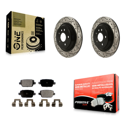 [Arrière] Kit de disque (percé rainuré revêtu) et plaquette (semi-métallique) de frein pour 2008-2011 Volvo S80 FWD avec Electric Parking KDF-100900