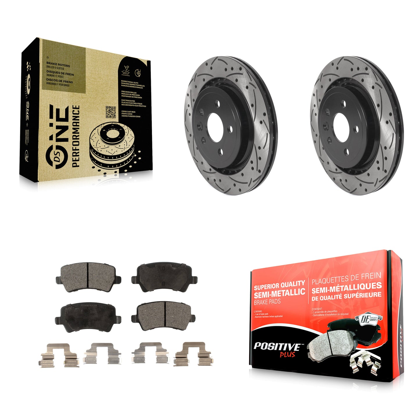 [Arrière] Kit de disque (percé rainuré revêtu) et plaquette (semi-métallique) de frein pour Volvo S60 XC70 S80 V60 V70 avec Vented Rotor KDF-100901
